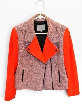 Classiques Entier Orange Tweed Colorblock Moto Jacket Blazer Size M
